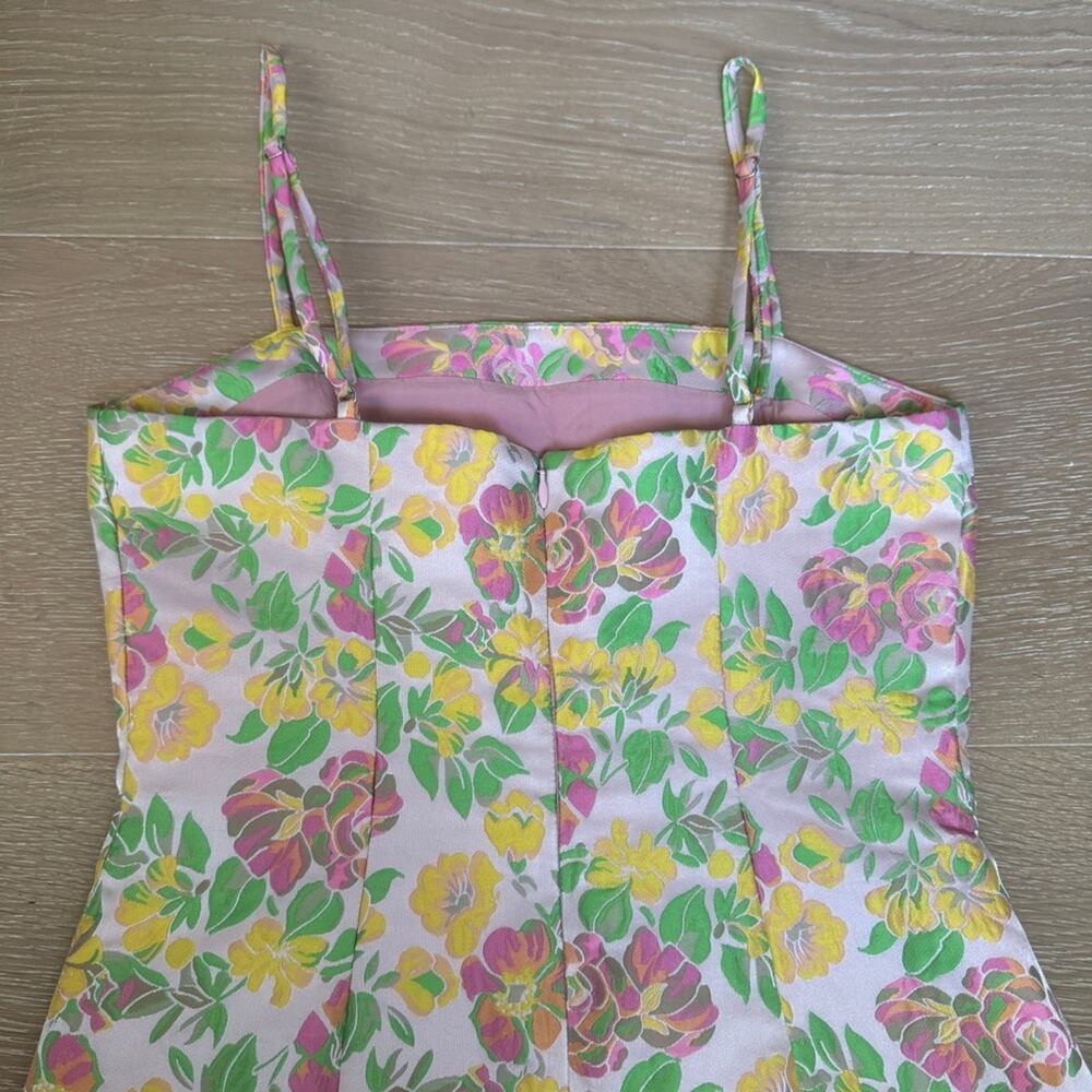 Majorelle pink, green & yellow whimsical Floral spaghetti strap Mini Dress 0 - Picture 6 of 7
